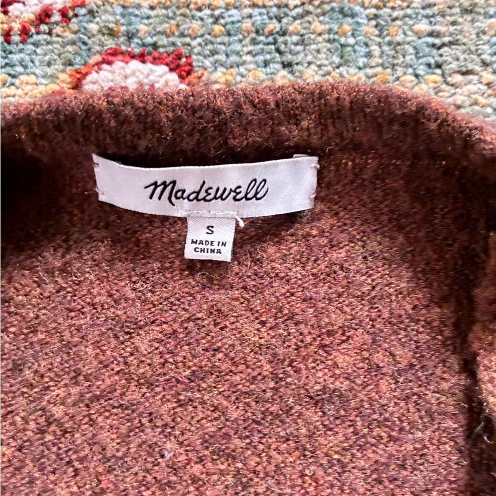 Madewell Ryder Cardigan Chestnut Brown Merino Alpaca Blend Open Front Pockets - Picture 3 of 5